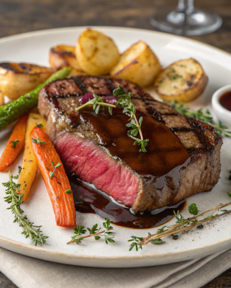 Balsamic Glazed Steak with Roasted Vegetables