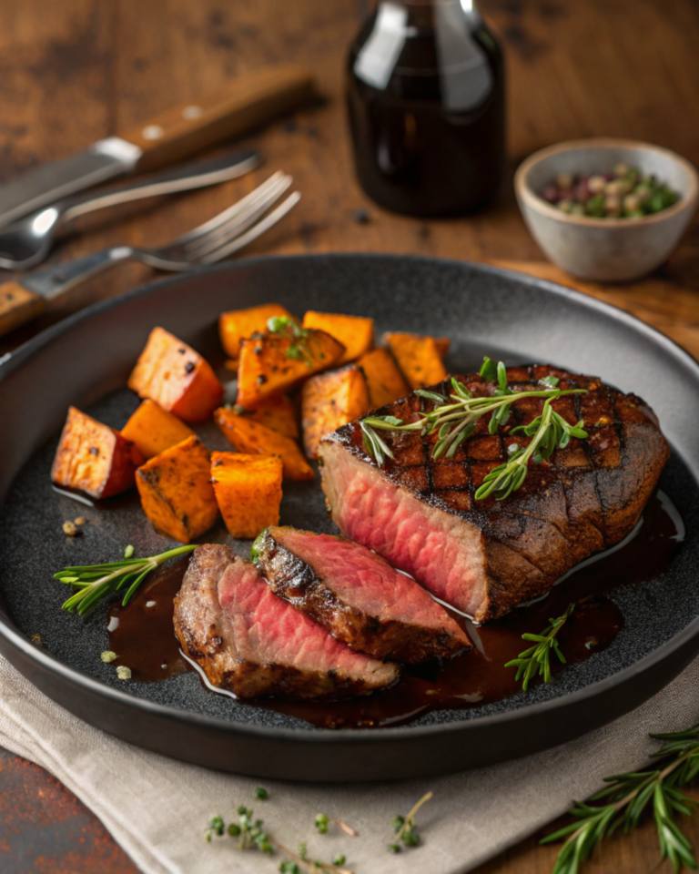 Coffee-Crusted Steak with Chili-Maple Glaze