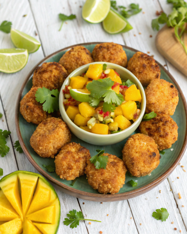 Crispy Coconut-Curry Chicken Bites with Mango Salsa