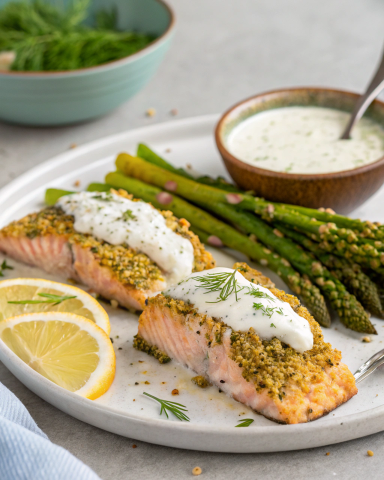 Pistachio-Crusted Salmon with Lemon Herb Yogurt Sauce