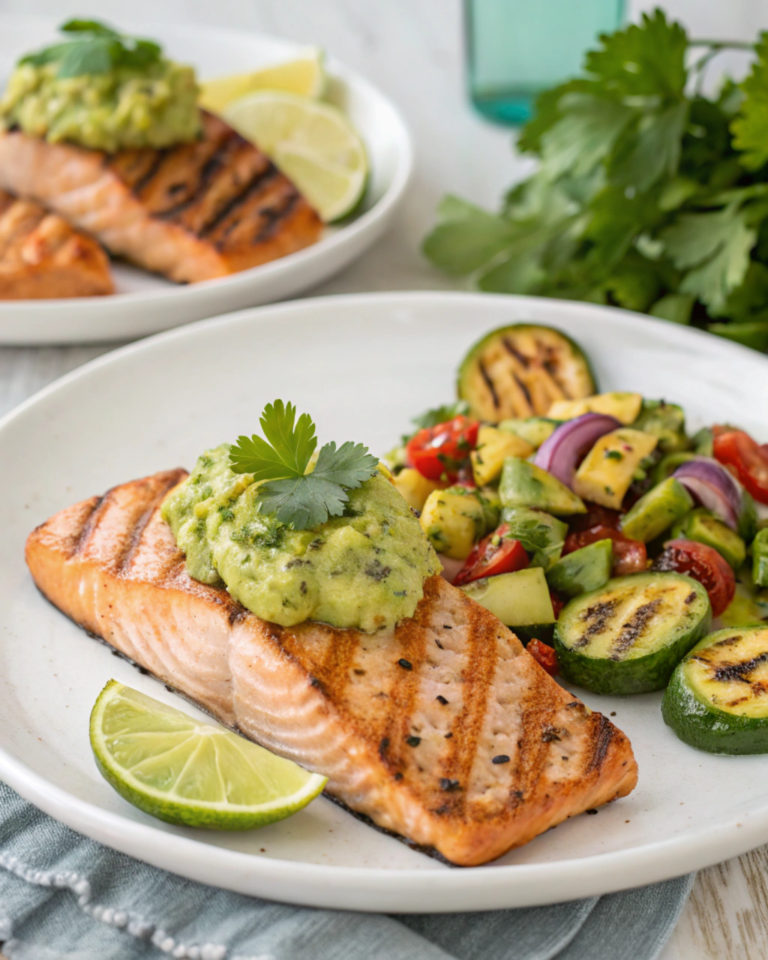 Grilled Lemon Herb Salmon with Avocado Salsa