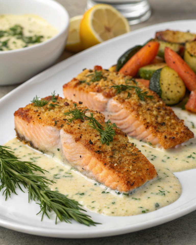 Herb-Crusted Salmon with Lemon-Dill Sauce