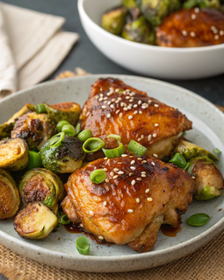 Honey Soy Glazed Chicken with Sesame-Crisped Brussels Sprouts