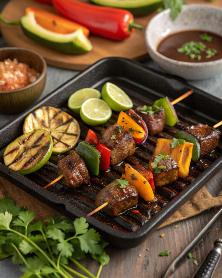 Miso-Glazed Beef Skewers with Grilled Vegetables