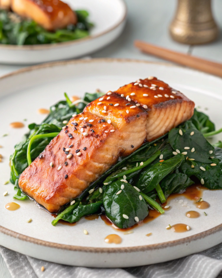 Miso-Maple Glazed Salmon with Sesame Spinach