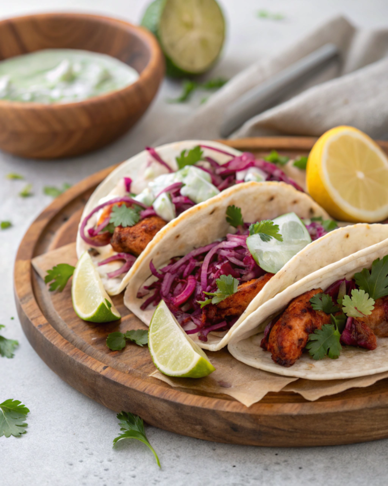 Tandoori Spiced Chicken Tacos with Mint Yogurt Sauce